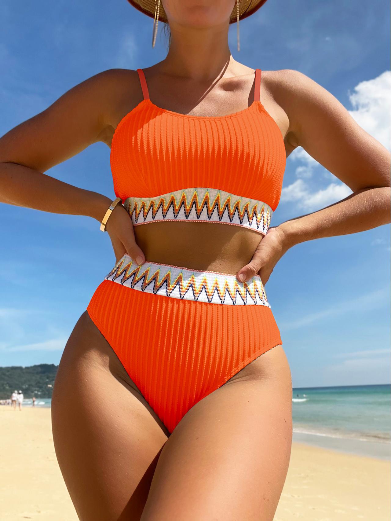 Bikini 2 Piese Talie Înaltă Sexy Culoare Uni
