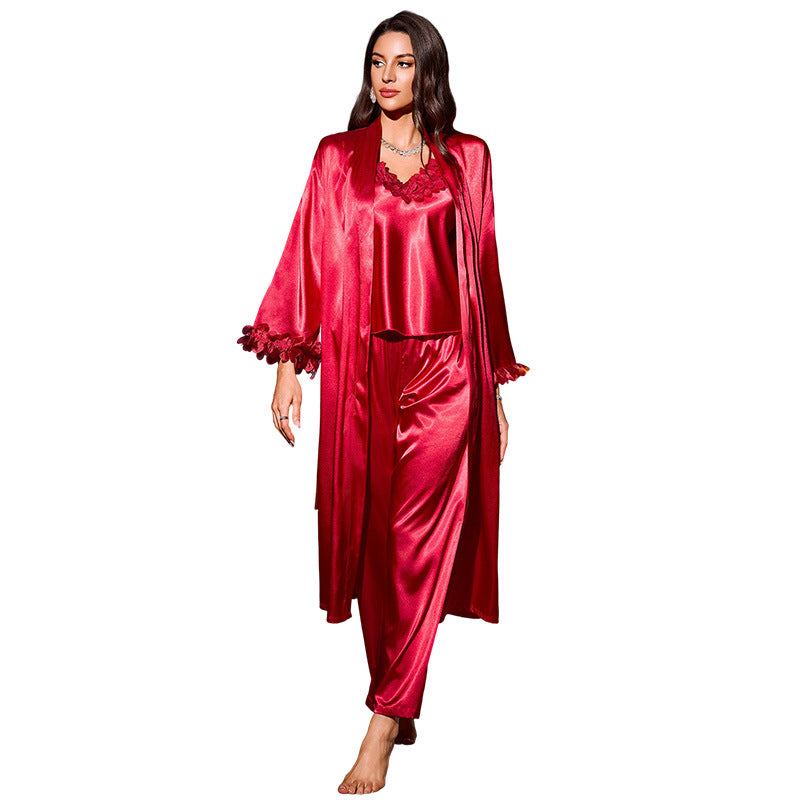 Set 3 Piese Pijamale Femei — Halat + Top + Pantaloni Scurți, 2 Culori