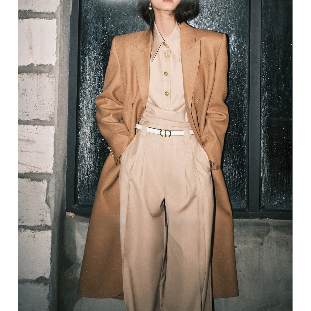 Set Elegant Femei “Old Money” — Bluză Asimetrică și Pantaloni Drepți