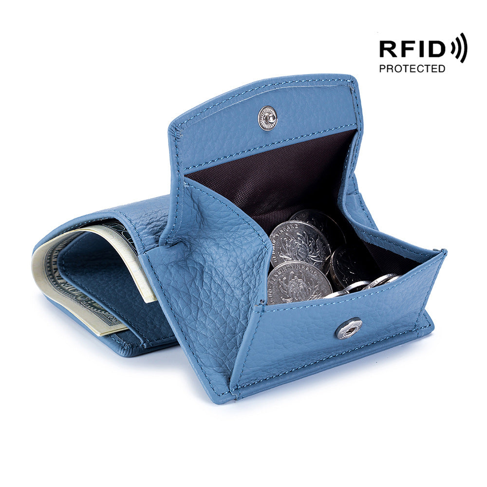 Small wallet women's genuine leather Japanese style fabric RFID coin bag wallet mini wallet short