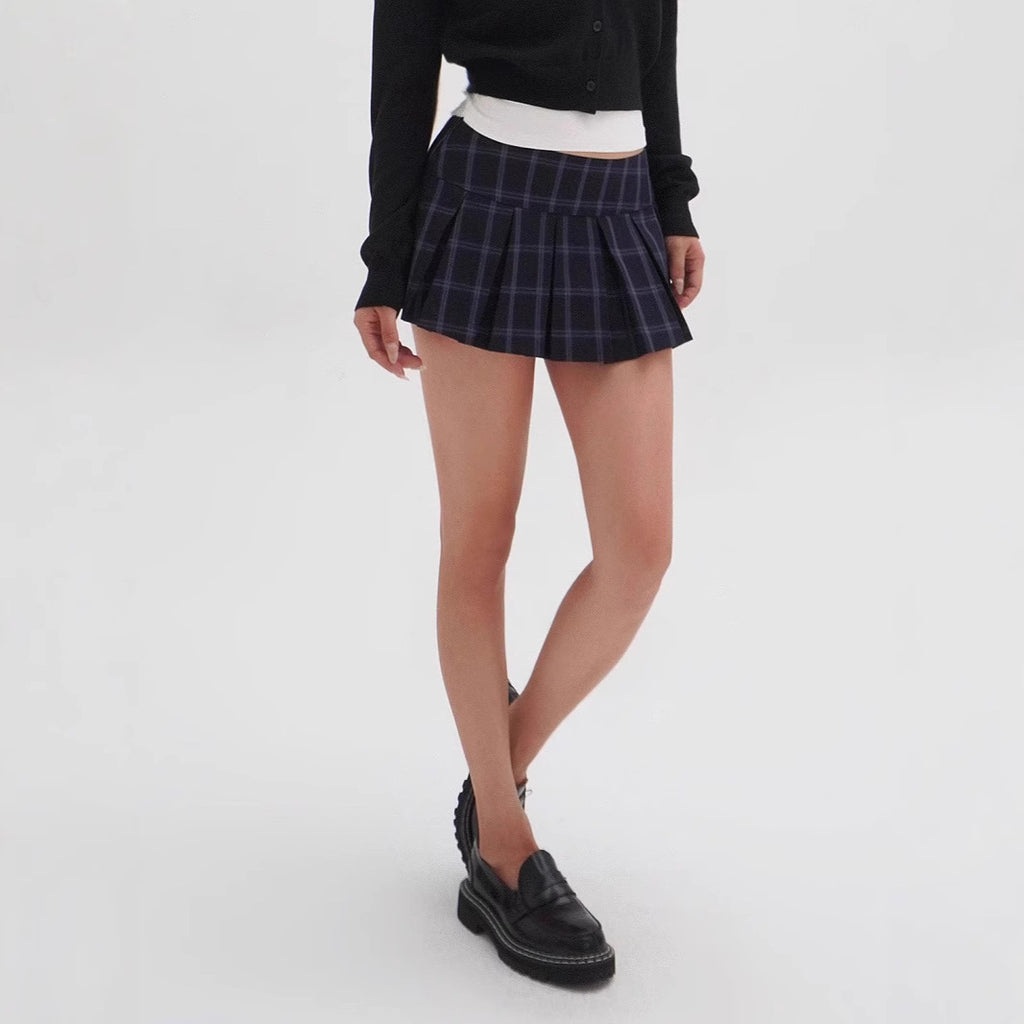 Fustă Plisata cu Model Carouri pentru Femei — Stil Preppy Chic