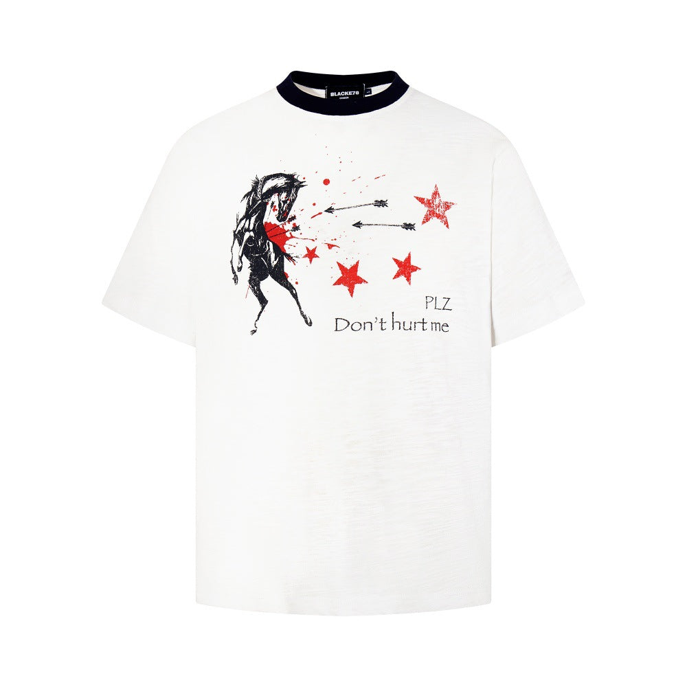 Tricou cu Print Cal și Stele — Design Artistic Unisex