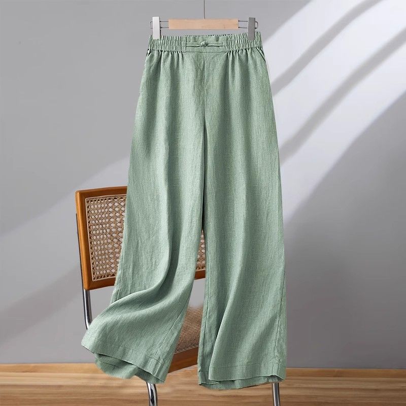 Pantaloni Casual din Bumbac și In cu Talie Elastică pentru Femei