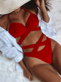 Bikini 2 Piese Sexy Talie Înaltă Culoare Uni