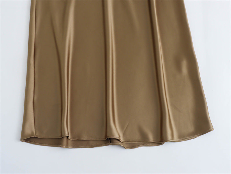 Rochie Midi din Satin pentru Petreceri — Elegantă cu Decolteu