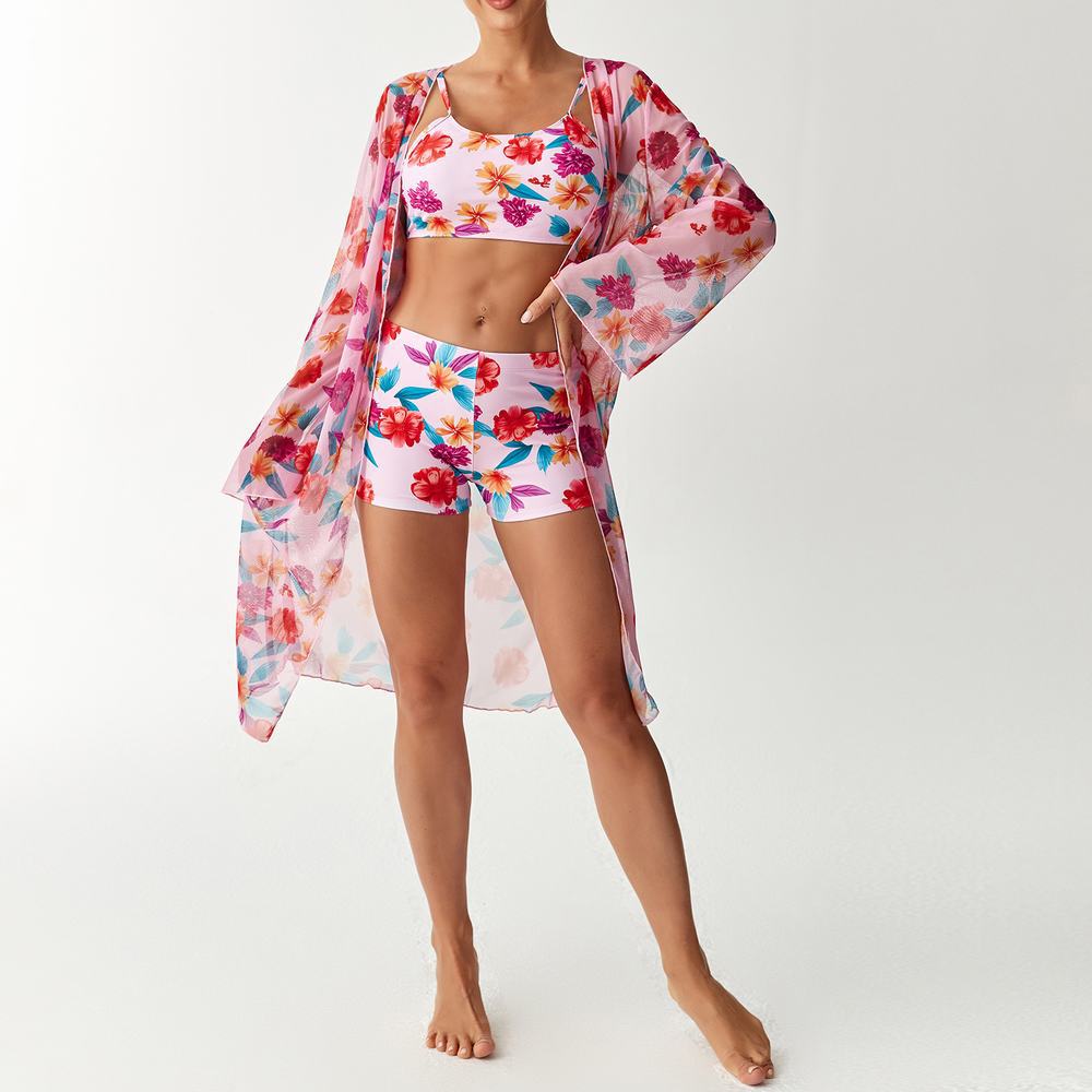 Costum de Baie Bikini 3 Piese cu Imprimeu Floral