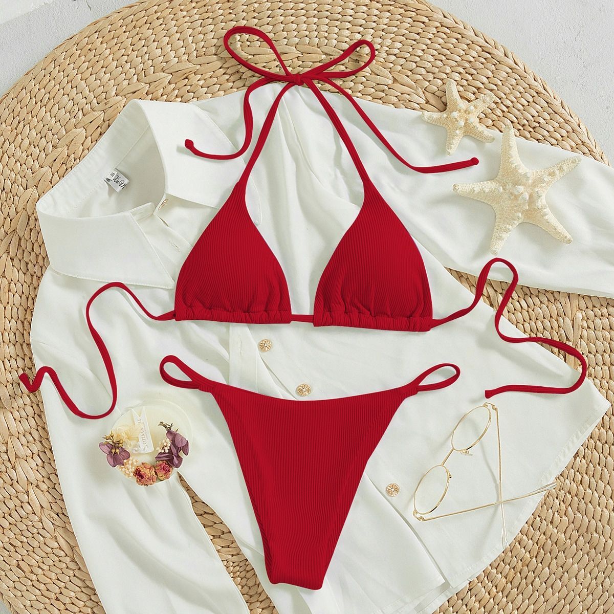 Bikini cu Snur la Gat si Sutien Captusit - 16 Culori