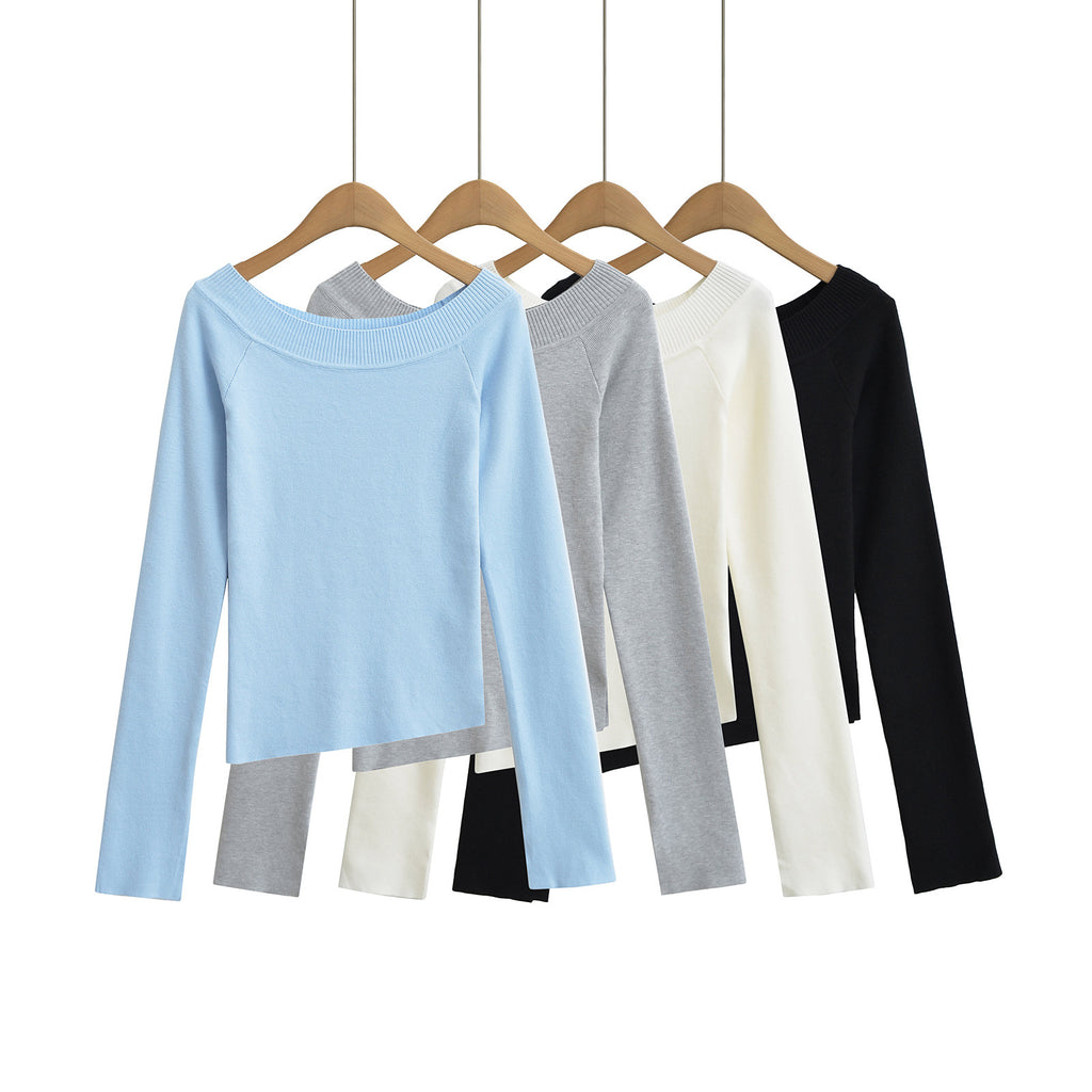 Top Off-Shoulder cu Umăr Oblic și Elastic Slim Fit pentru Femei