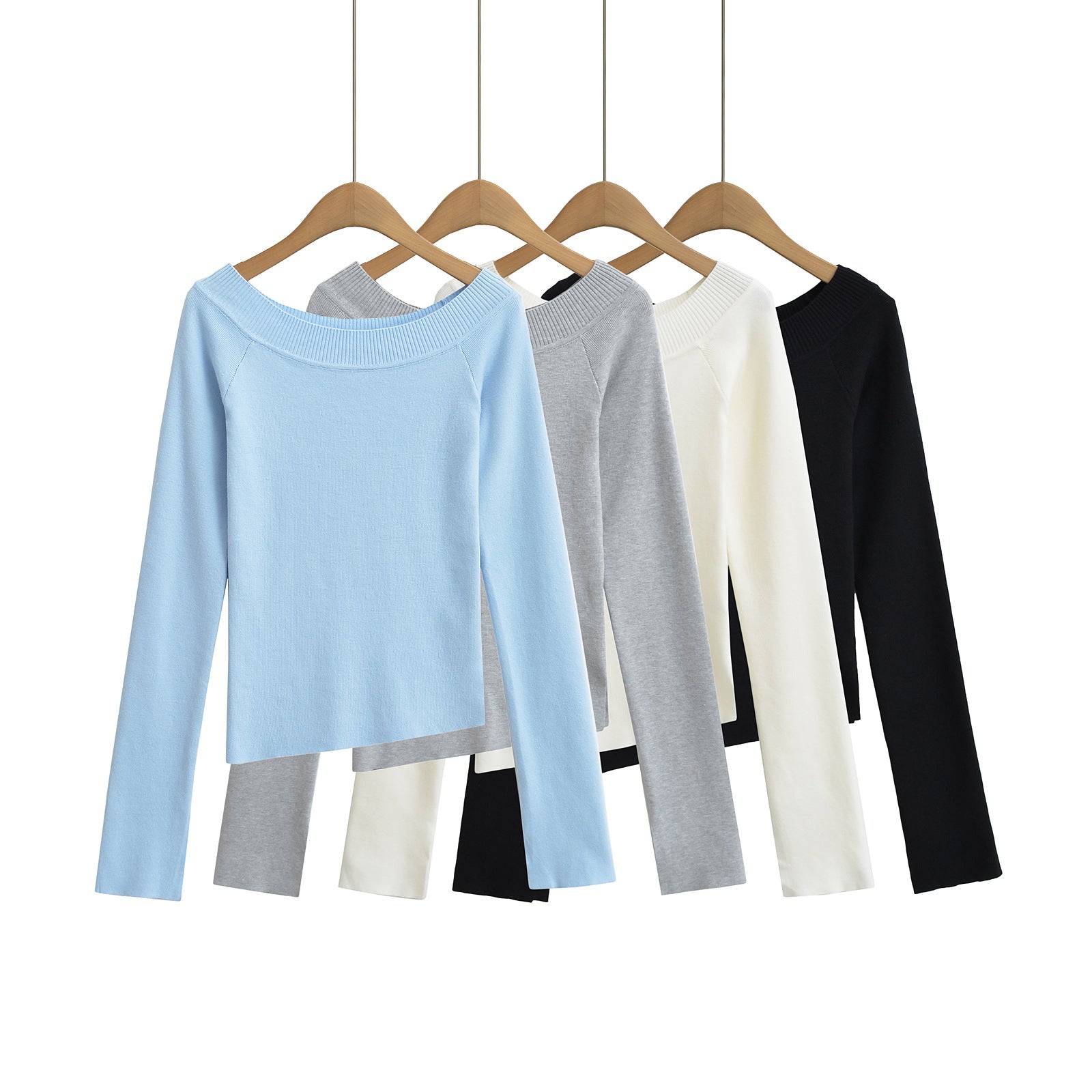 Top Off-Shoulder cu Umăr Oblic și Elastic Slim Fit pentru Femei