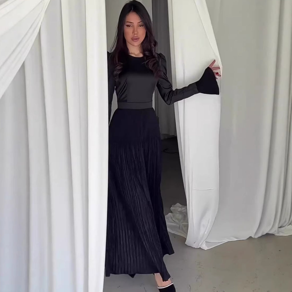 Rochie Maxi Elegantă cu Mânecă Lungă, Croiaă Mulată – Farmec Delicat, Modă de Iarnă