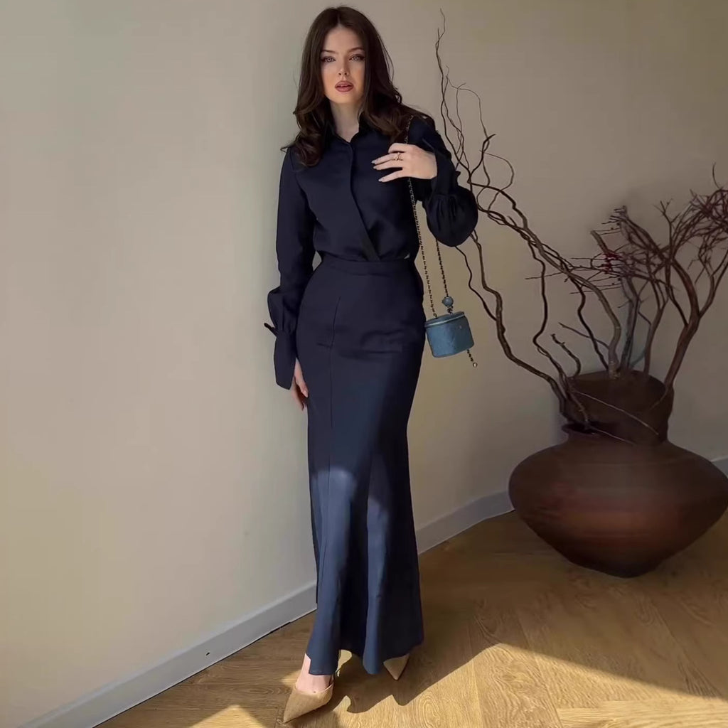 Set Două Piese Elegant Casual pentru Birou — Rochie Lungă Respirabilă
