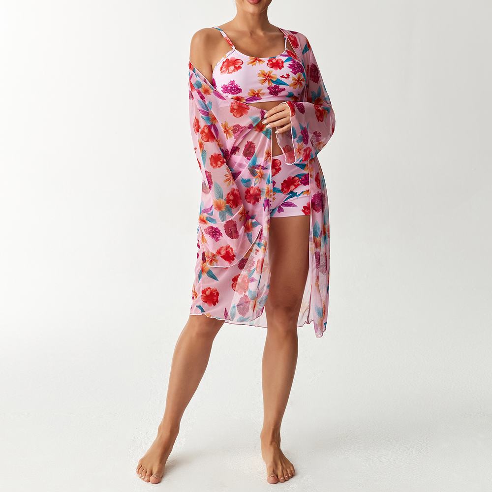 Costum de Baie Bikini 3 Piese cu Imprimeu Floral