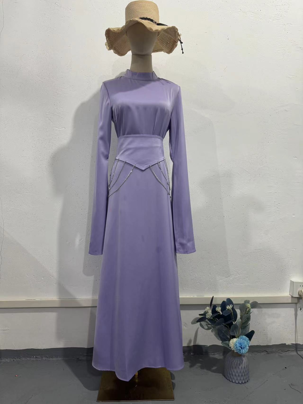 Rochie Elegantă de Vară cu Mânecă Lungă, Talie Subțiată și Design Respirabil – Culoare Uni