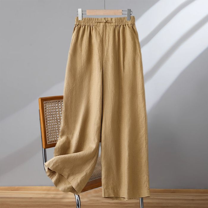 Pantaloni Casual din Bumbac și In cu Talie Elastică pentru Femei