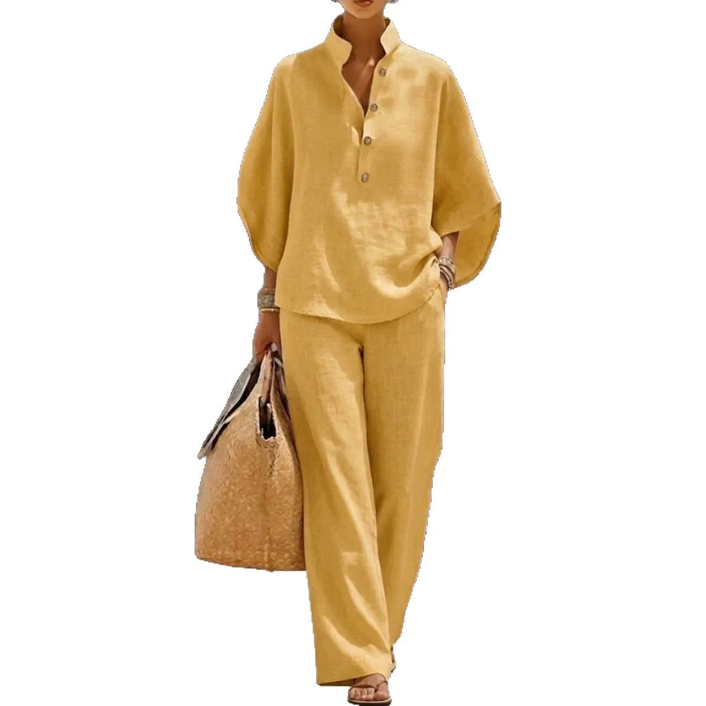 Set Pantalon cu Nasturi și Top pentru Femei — Casual Chic