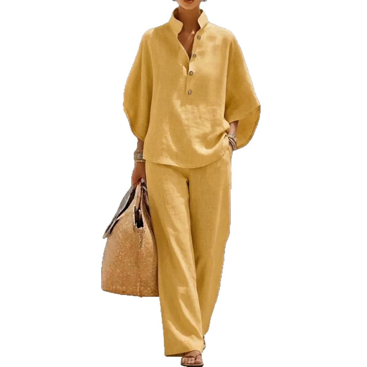 Set Pantalon cu Nasturi și Top pentru Femei — Casual Chic