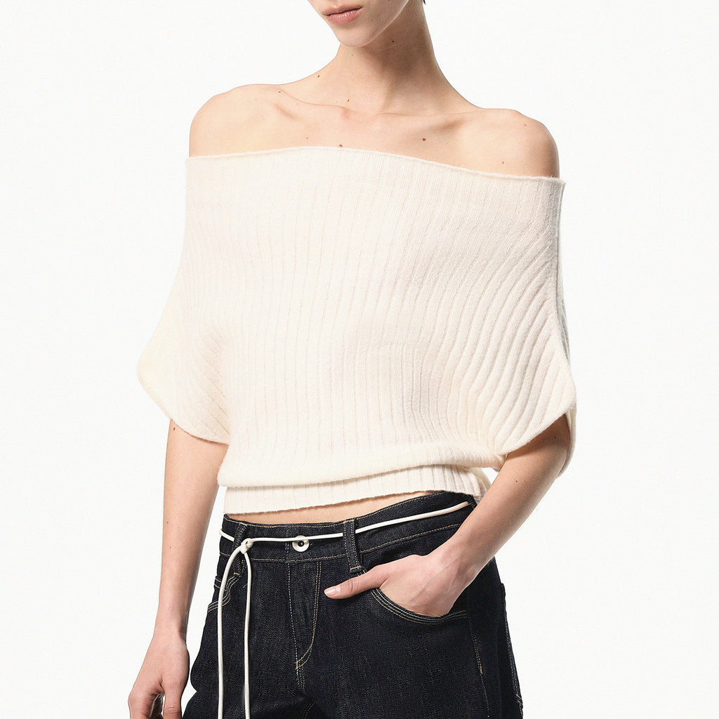 Top Tricotat Ribbed cu Decolteu pentru Femei — Slim Fit Elegant