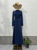 Rochie Maxi Elegantă cu Curea și Talie Îngustă — Mânecă Lungă