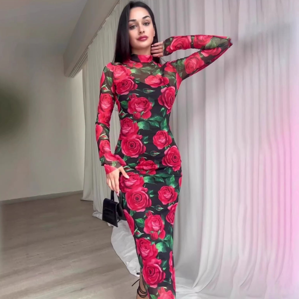 Rochie Lungă Florală Imprimată — Colecție Toamnă