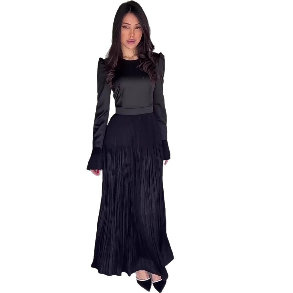 Rochie Maxi Elegantă cu Mânecă Lungă, Croiaă Mulată – Farmec Delicat, Modă de Iarnă