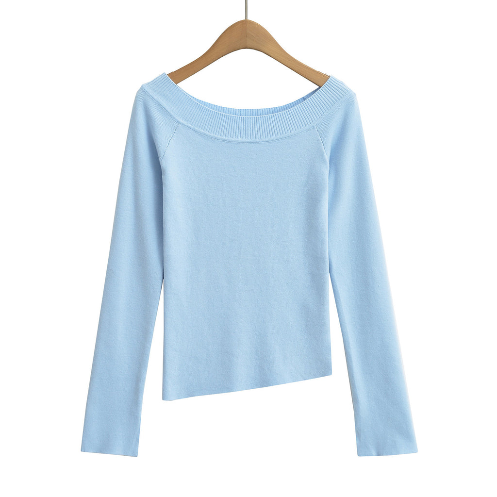 Top Off-Shoulder cu Umăr Oblic și Elastic Slim Fit pentru Femei