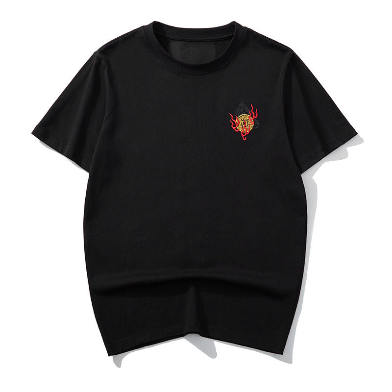Tricou cu Print Dragon Brodat pentru Bărbați — Bumbac Pur