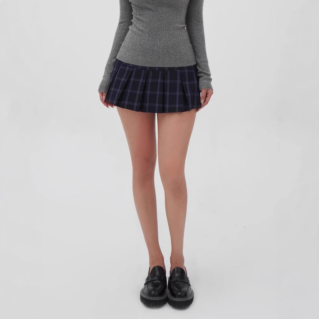 Fustă Plisata cu Model Carouri pentru Femei — Stil Preppy Chic