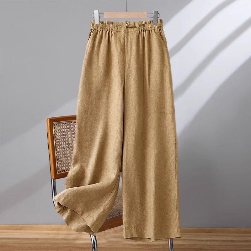 Pantaloni Casual din Bumbac și In cu Talie Elastică pentru Femei