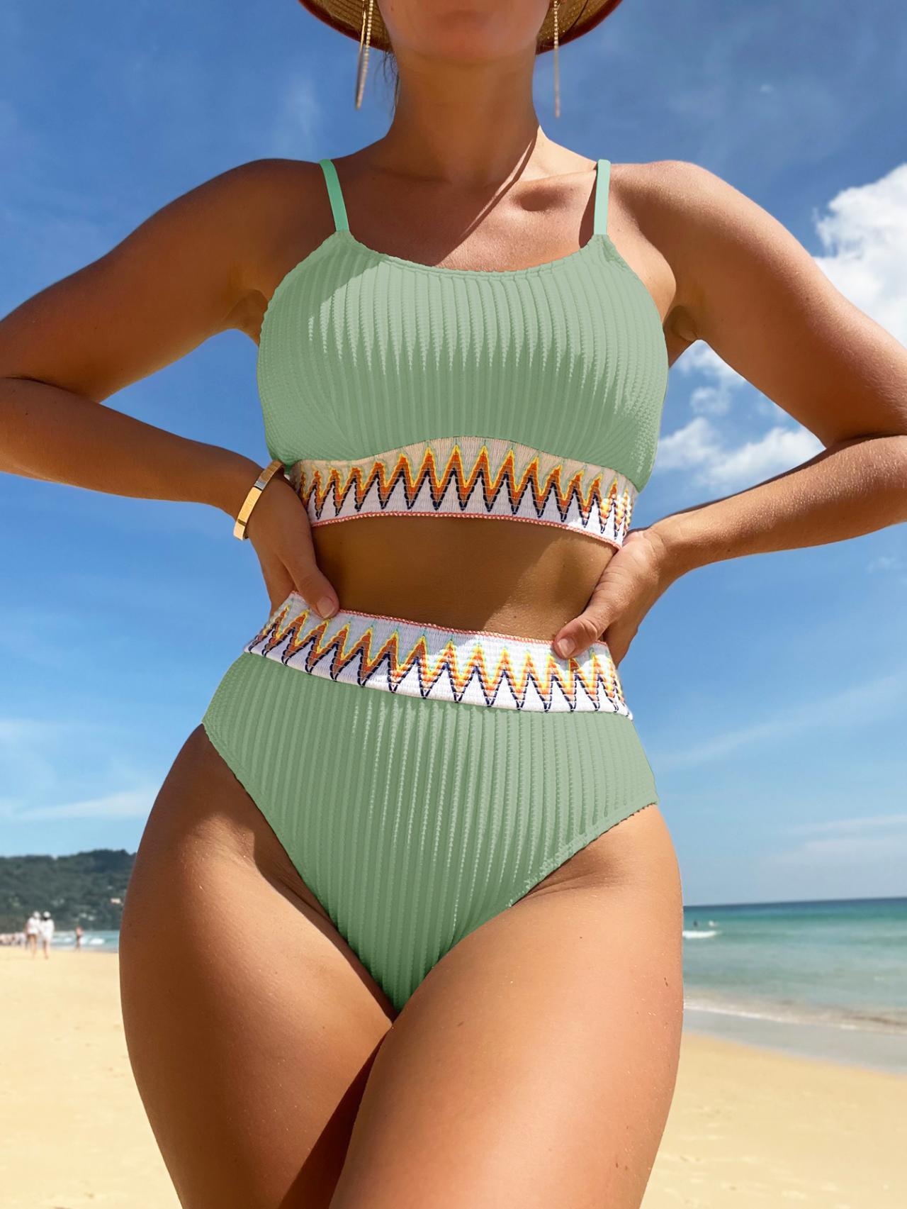 Bikini 2 Piese Talie Înaltă Sexy Culoare Uni