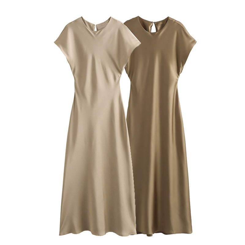 Rochie Midi din Satin pentru Petreceri — Elegantă cu Decolteu