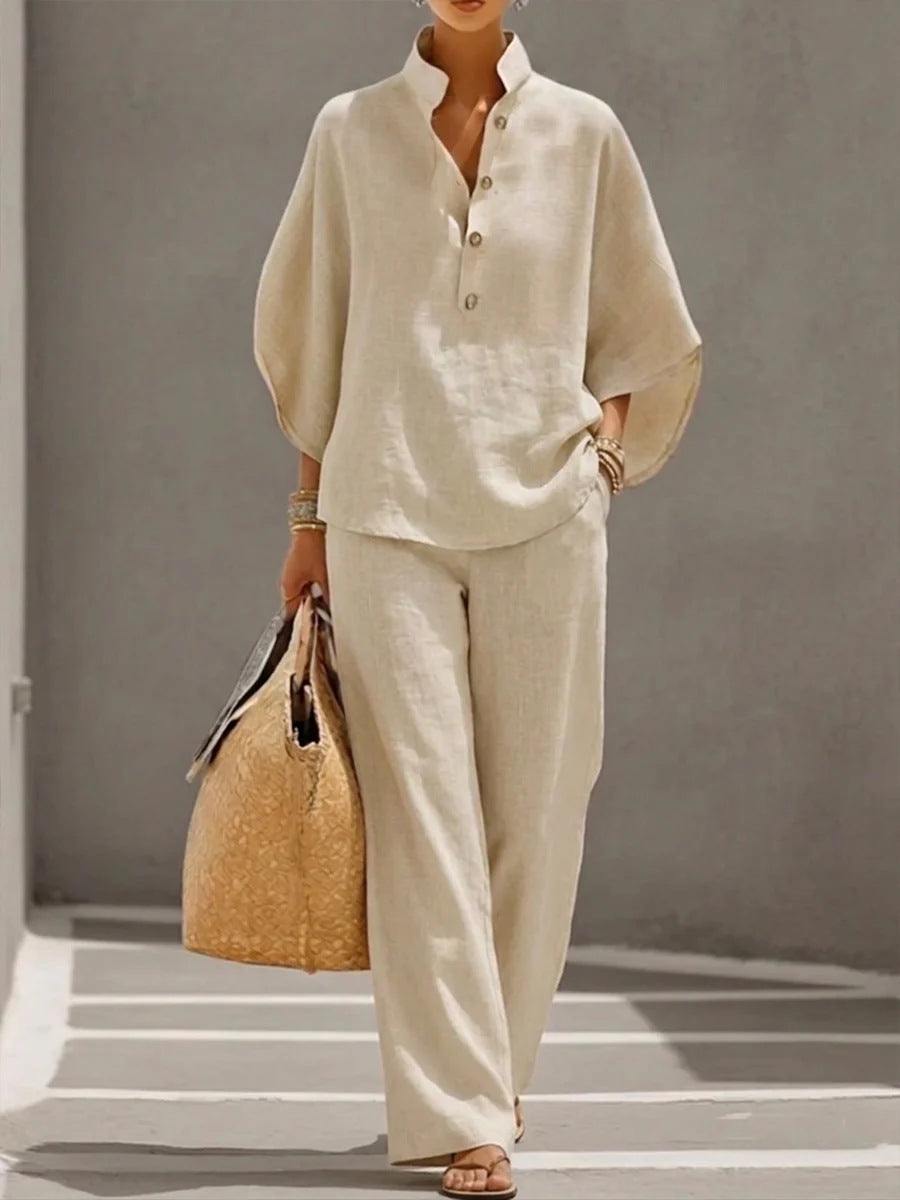 Set Pantalon cu Nasturi și Top pentru Femei — Casual Chic