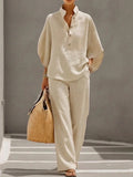 Set Pantalon cu Nasturi și Top pentru Femei — Casual Chic