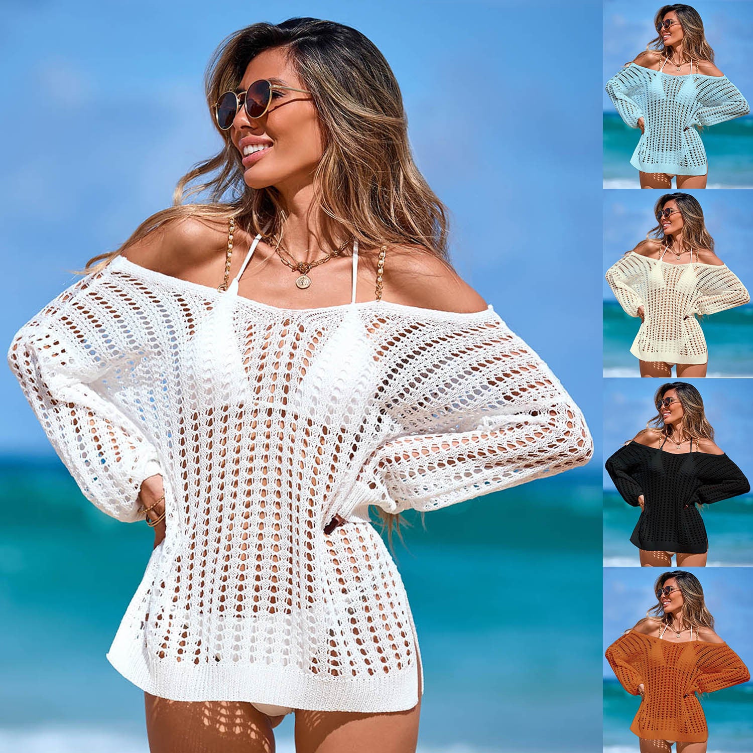 Cover-Up Bikini cu Bretele Aurii — Hollow-Out