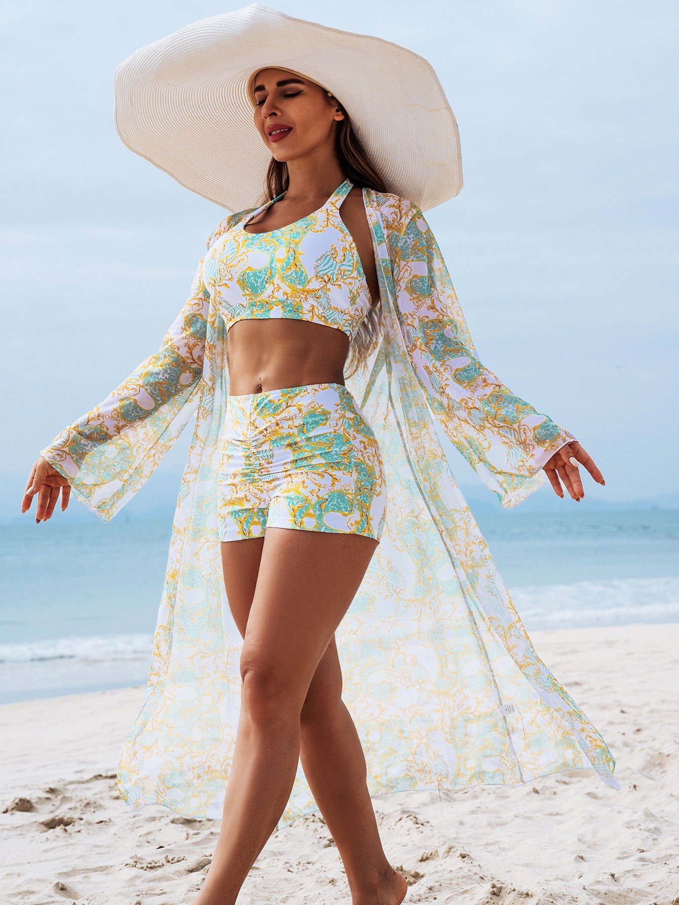 Set Bikini 3 Piese cu Print – Costum de Baie Sexy Femei S-XXL