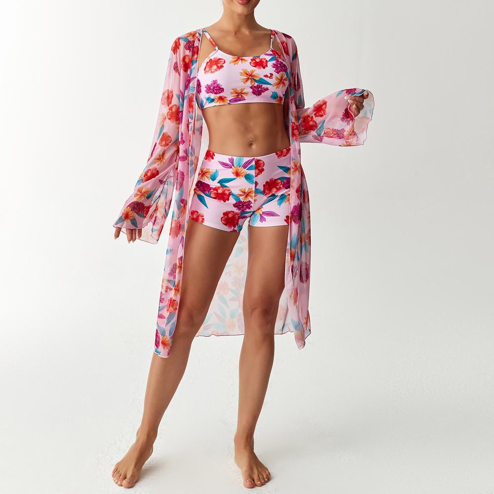 Costum de Baie Bikini 3 Piese cu Imprimeu Floral