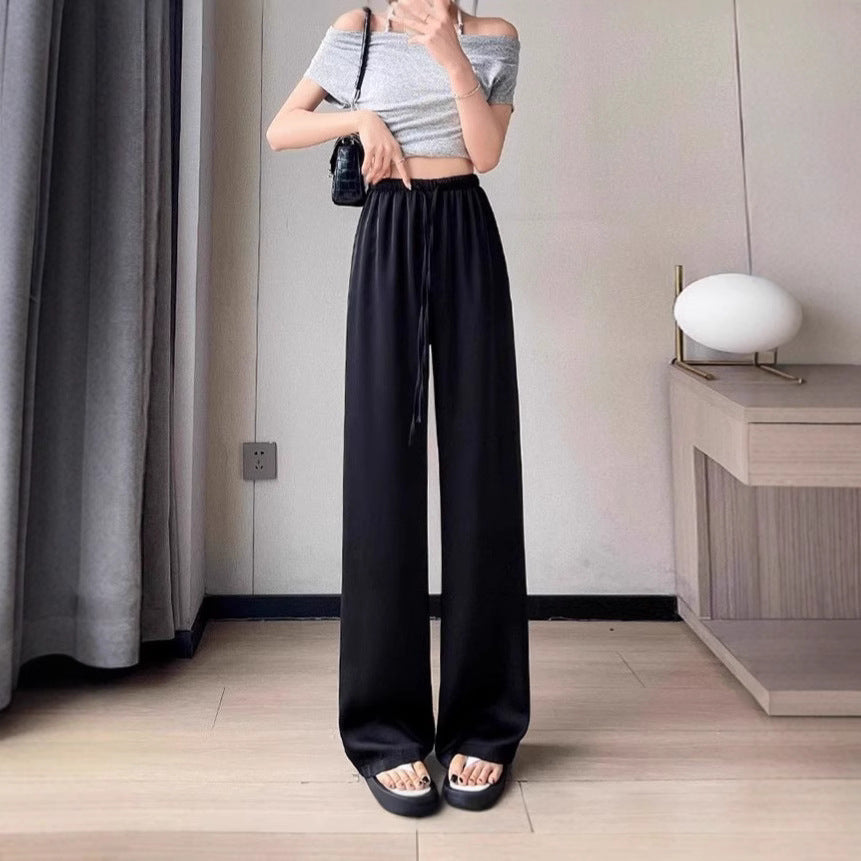 Pantaloni Wide-Leg din Mătase de Gheață cu Talie Înaltă pentru Femei