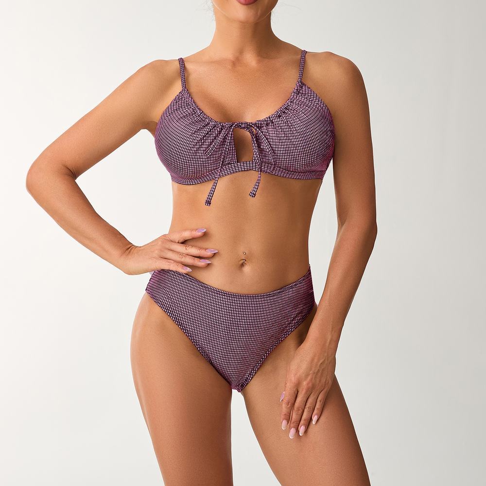 Costum de Baie Split Talie Înaltă — Culoare Uni, Sexy