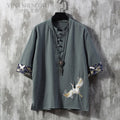 Tricou Bărbați — Stil Chinezesc Tang Shirt, In & Bumbac, Mânecă Scurtă, Vară