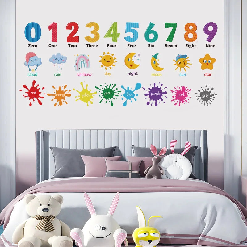 Autocolant Decorativ Perete — Cifre, Litere & Animale, PVC Ecologic pentru Camera Copilului