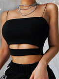 Top Scurt Crop cu Decupări Femei 2025 – Sexy, Fără Mâneci, Negru