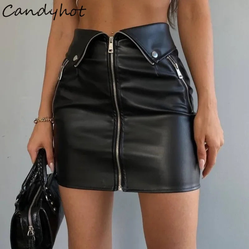 Fustă Mini PU Leather Y2K - Talie Înaltă Slim Fit
