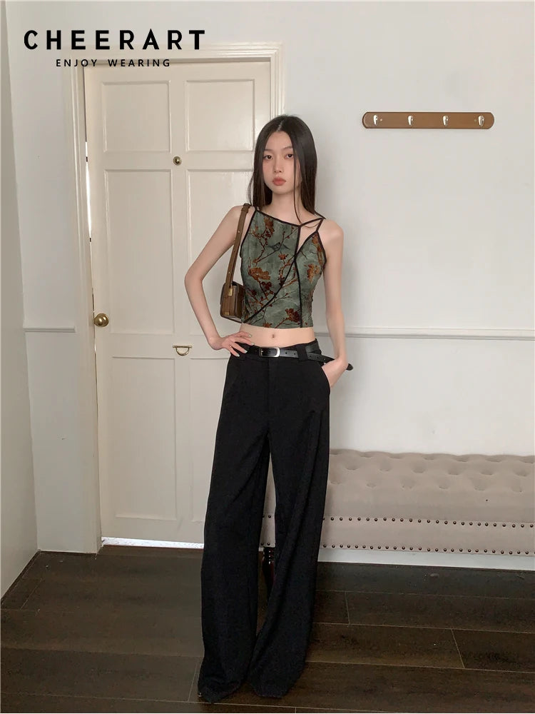 Top Crop Vintage Floral cu Flori Aplicate — Stil Luxury, Fără Mâneci, Femei
