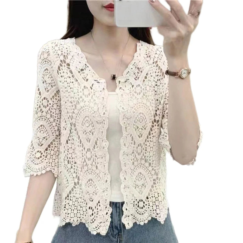 Cardigan Crochet Boho - Shrug Tricotat Dantela Florală