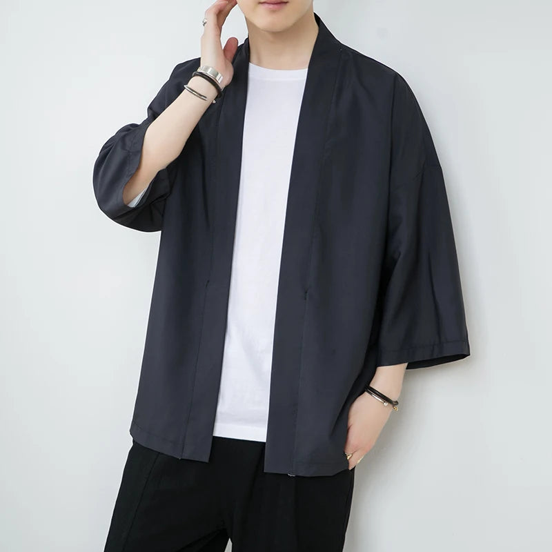 Kimono Yukata Bărbați — Cardigan Japonez Ușor, Open Front, Stil Tradițional, Vară