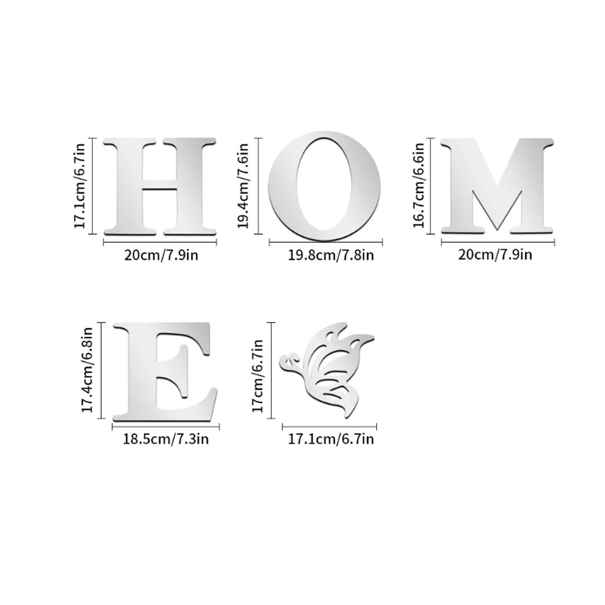 Autocolant 3D Oglindă — Litera HOME pentru Decor Intrare, Living & Hol
