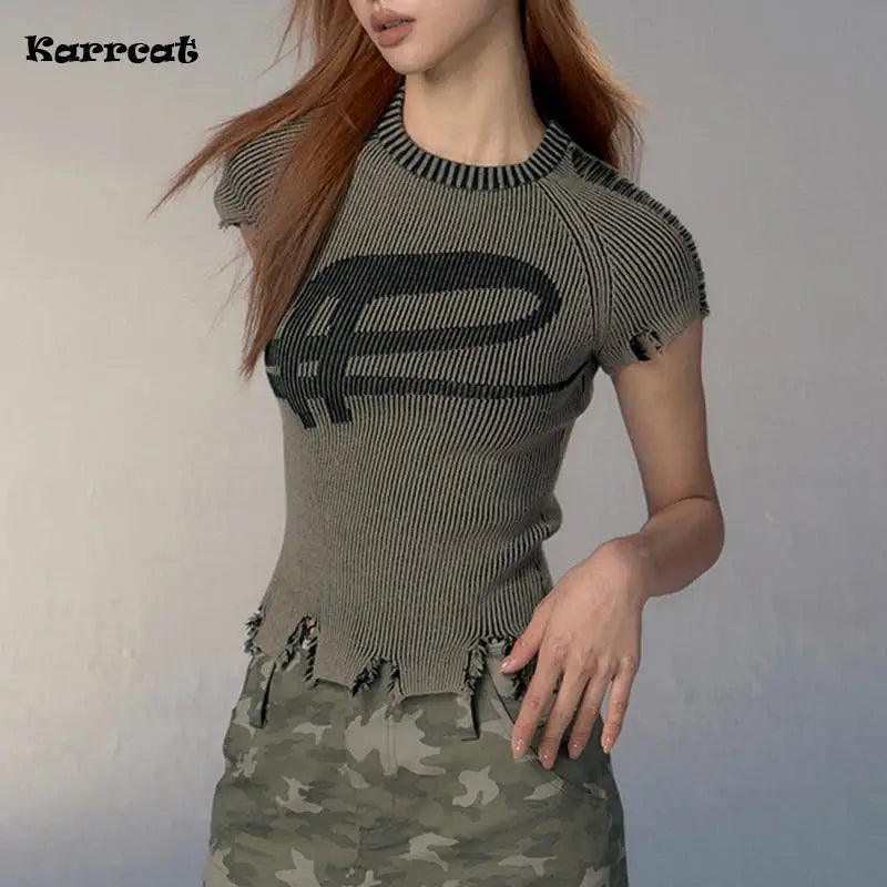 Top Tricotat Damă - Estetică Grunge Vintage Karrcat