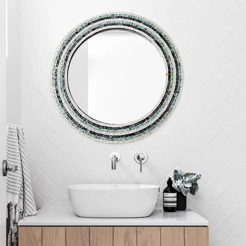 Oglindă Decorativă Rotundă — Stil Nordic din Scoică Naturală & MDF pentru Baie & Living