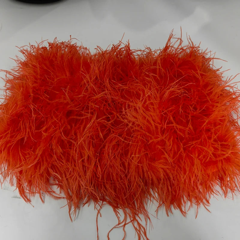 Fustă Mini cu Pene de Struț Adevărate — Multicolor, Talie Elastică