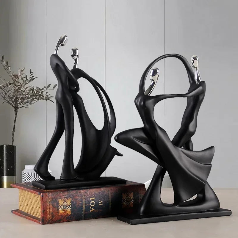 Figurină Decorativă Cuplu Dansator — Sculptură Nordică din Rășină pentru Living & Cadou