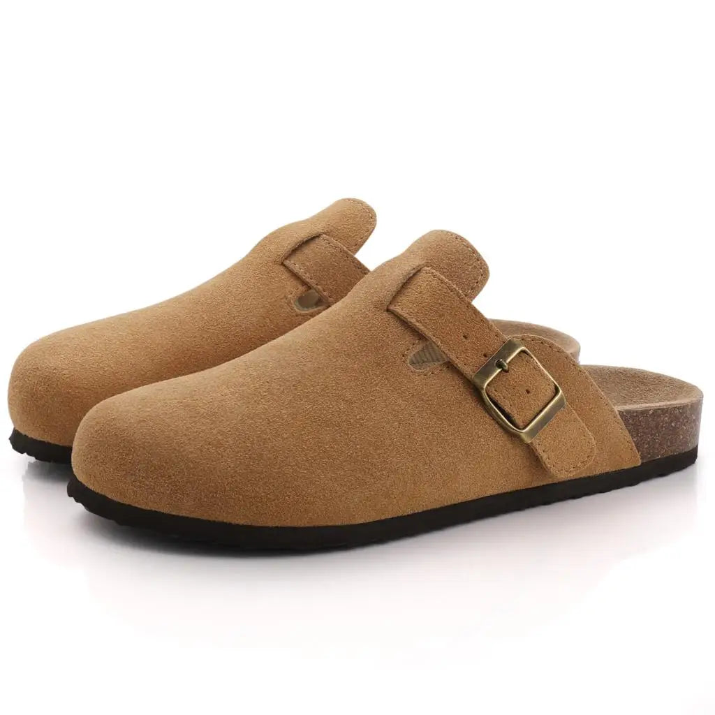 Papuci Damă/Bărbați Comwarm din Piele Întoarsă — Talpă Cork, Suport Arc, Slides Plajă & Casă